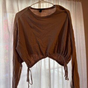 Forever 21 Brown Cropped Drawstring Long Sleeve Top – Size S